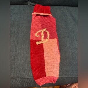 “D” monogrammed doggie sweater in pink colorblock
